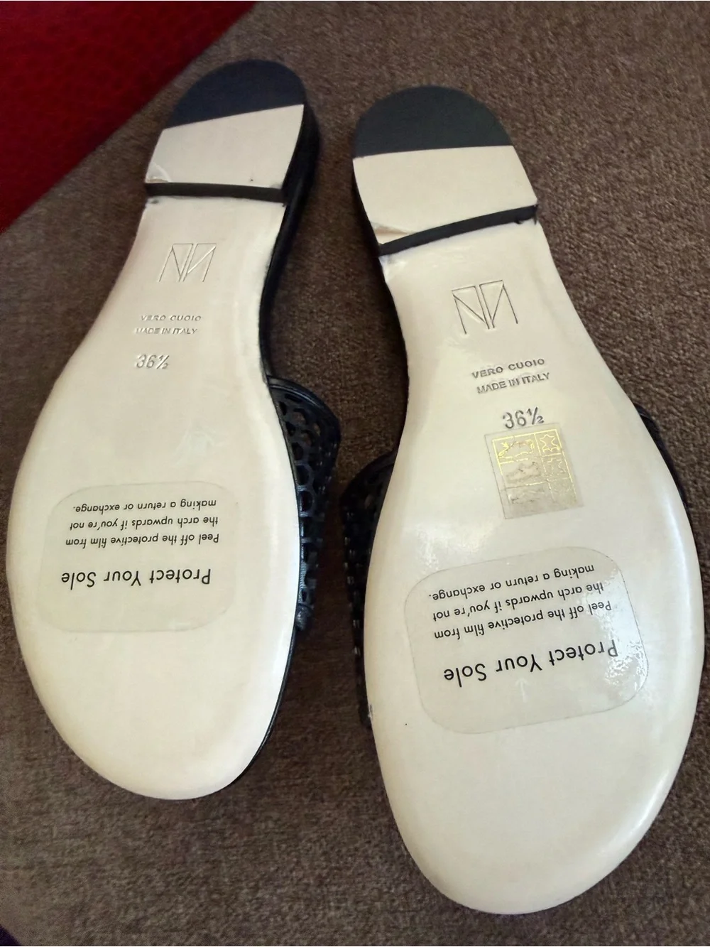 Tamara Mellon Black Perforated Slide Sandals sizes 36.5
